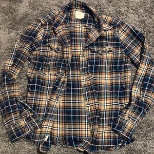 American Eagle Outfitters Navy and Brown Plaid Button Down